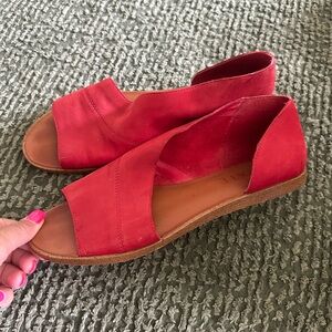 1.State Red Leather Celvin Slip On Open Almond Toe Sandals Size 8 flats cut out